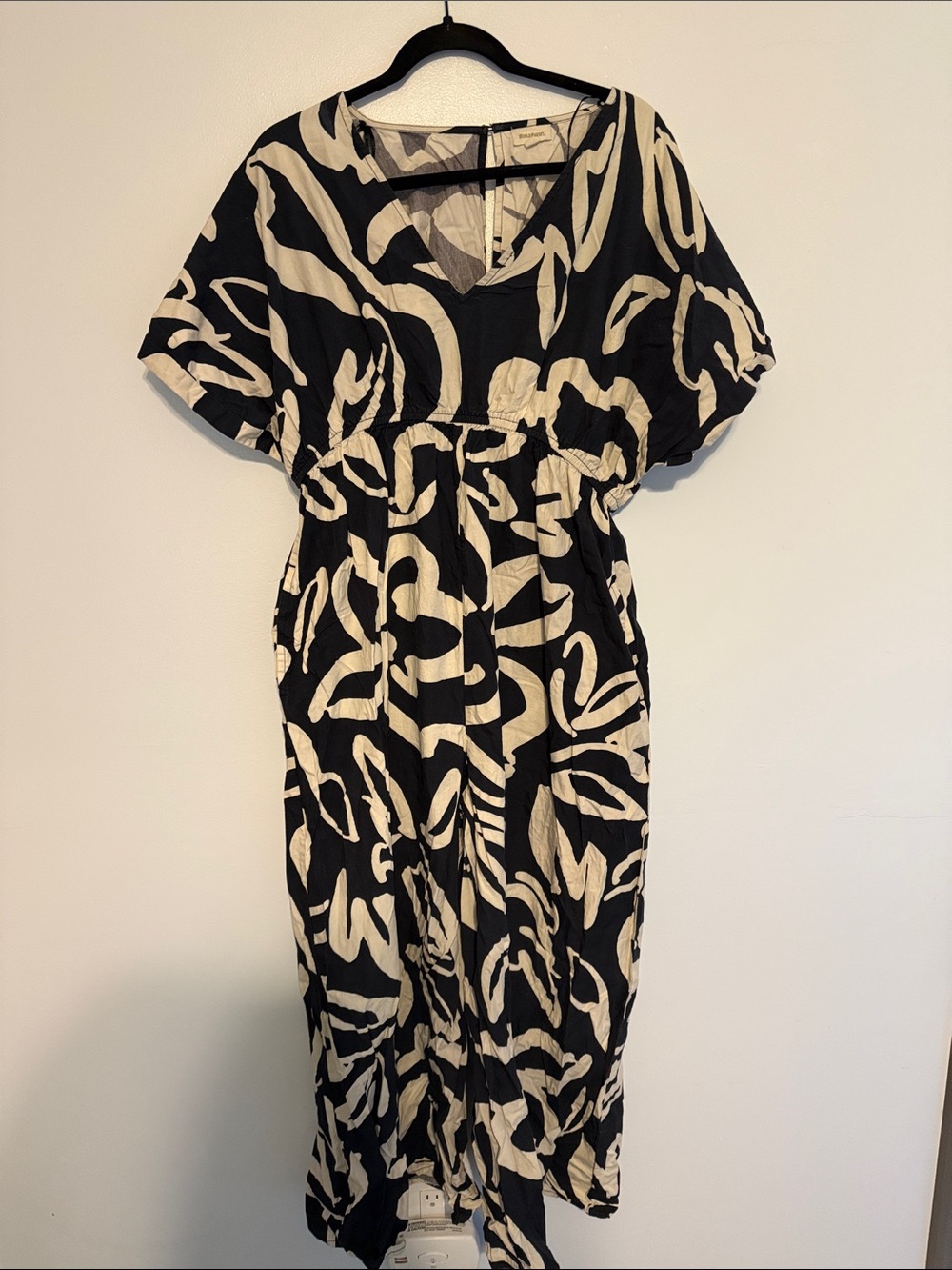 Cost Plus World Market Black & Cream Abstract V-Neck Jumpsuit